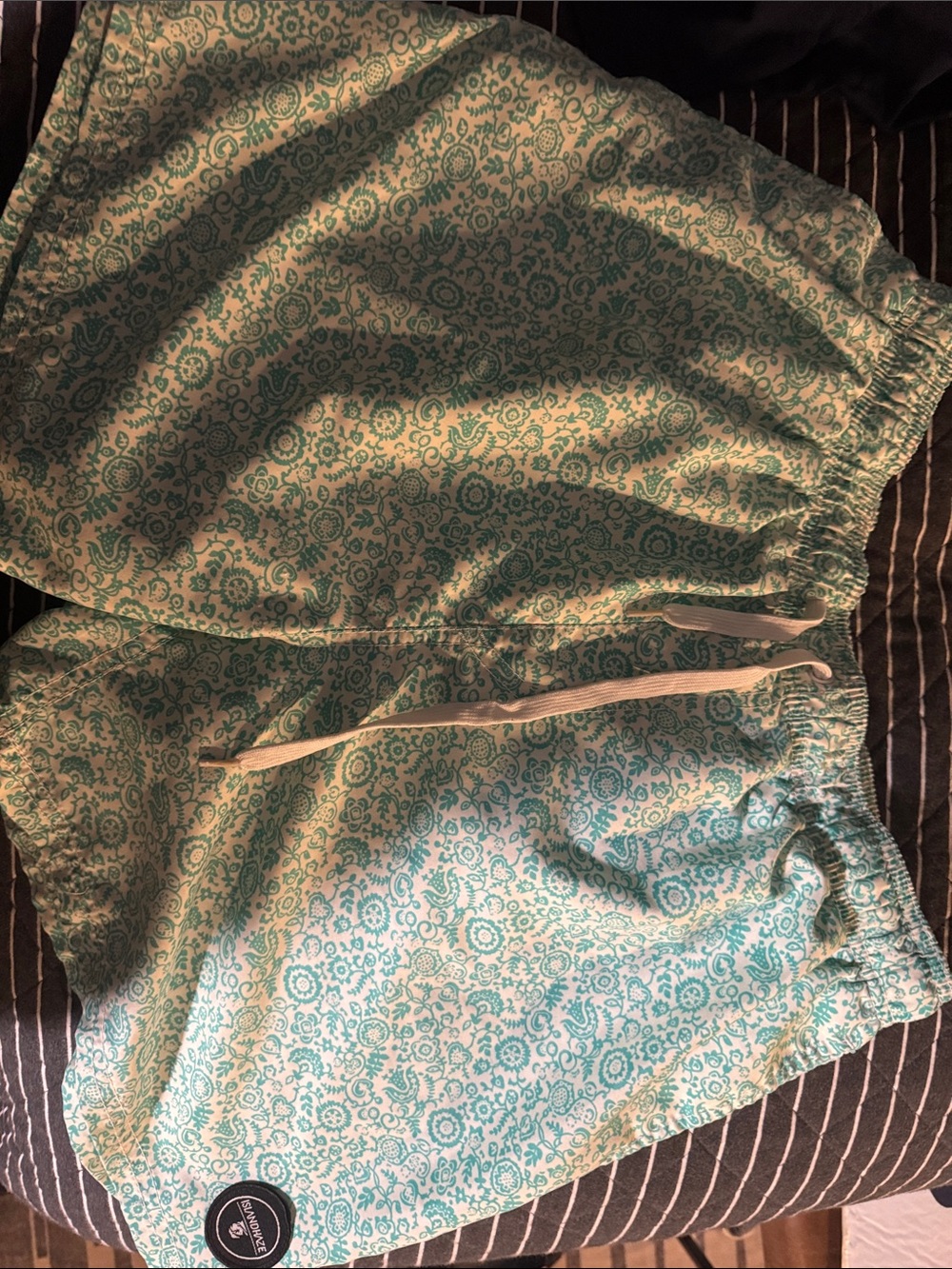 Islandhaze Men's Light Teal and White Swim Trunks